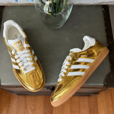 AD Samba OG Women's Gold Metallic Cracked Leather Sneakers