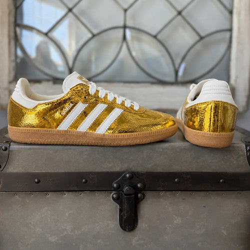 AD Samba OG Women's Gold Metallic Cracked Leather Sneakers