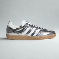 AD Samba OG Women's Silver Metallic Cracked Leather Sneakers